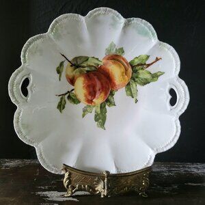 Antique RS Prussia Double Handle Scalloped Edge Porcelain Plate with Peaches